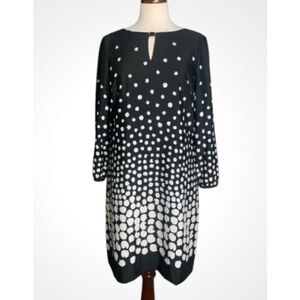 Tahari by ASL Belted Graduated Dot Black & White Long Sleeve Shift Dress Size 8